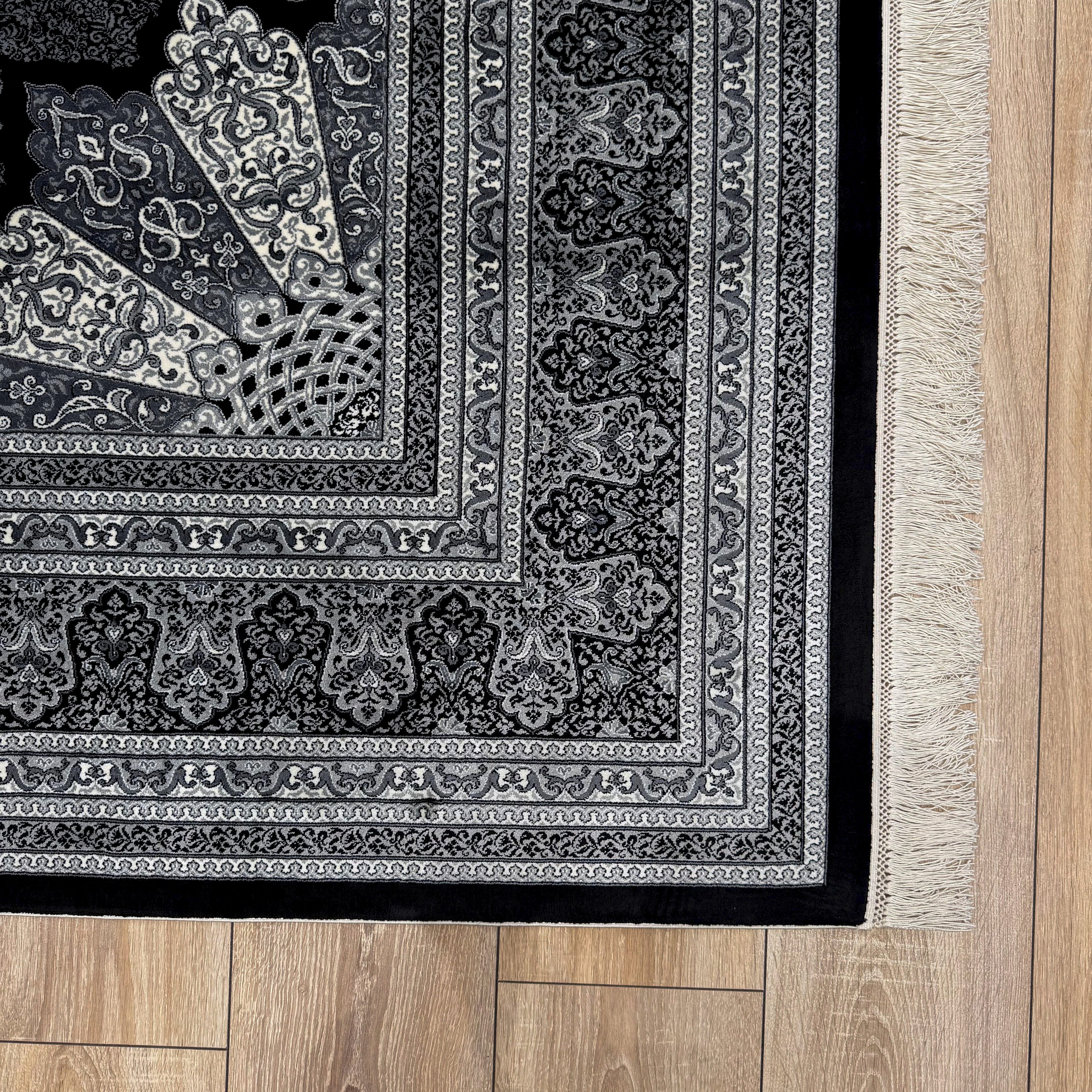 Makine İpek Siyah-Gri Halı 1166D